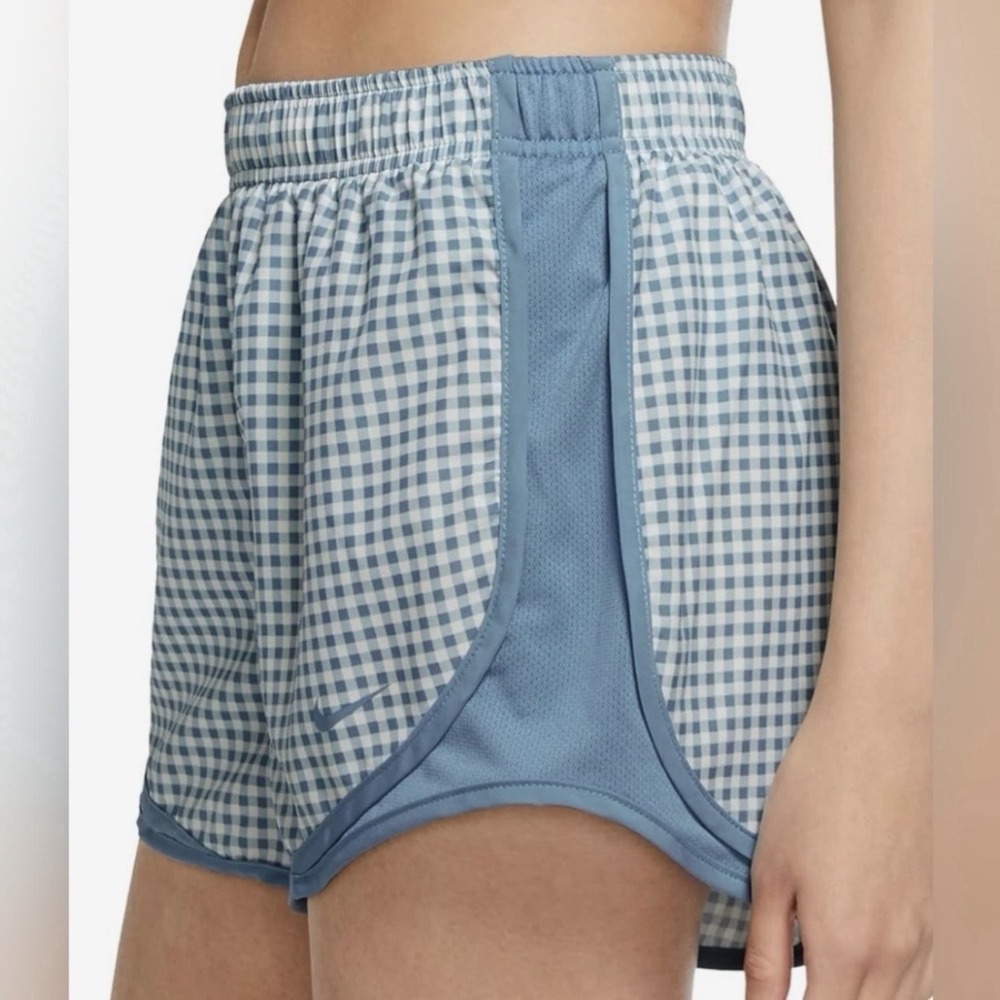 Nike Tempo Running Shorts Women's Large Blue Gingham Athletic Lined Dri Fit